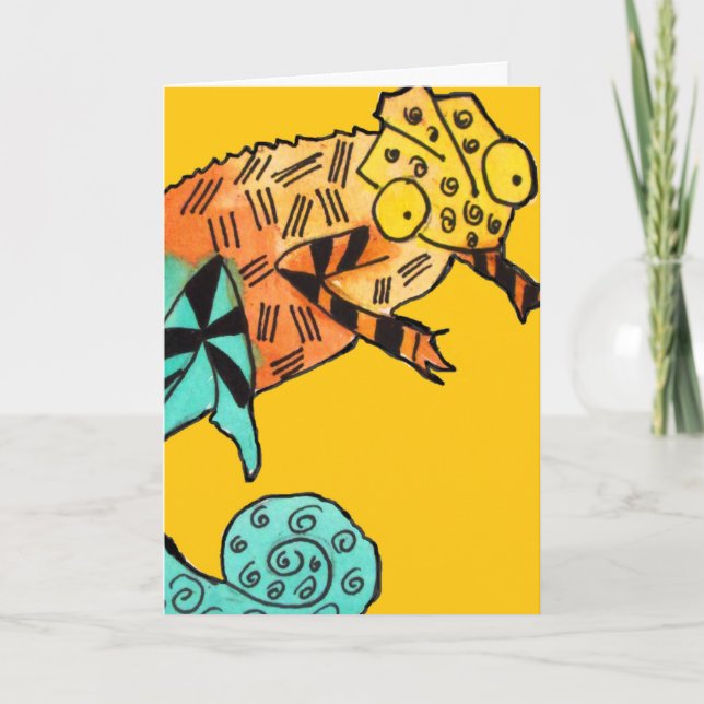Cartão Yellow chameleon ink kids birthday card (Frente)