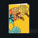 Cartão Yellow chameleon ink kids birthday card<br><div class="desc">Perfect for a kid's birthday with original illustration design from watercolour and ink by artist Sacha Grossel of yellow, brown and blue chameleon against mustard yellow background. This quirky and special reptile is cute and bright. For lizard and reptile lovers everywhere.</div>