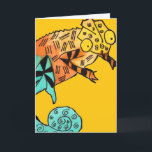 Cartão Yellow chameleon ink kids birthday card<br><div class="desc">Perfect for a kid's birthday with original illustration design from watercolour and ink by artist Sacha Grossel of yellow,  brown and blue chameleon against mustard yellow background. This quirky and special reptile is cute and bright. For lizard and reptile lovers everywhere.</div>