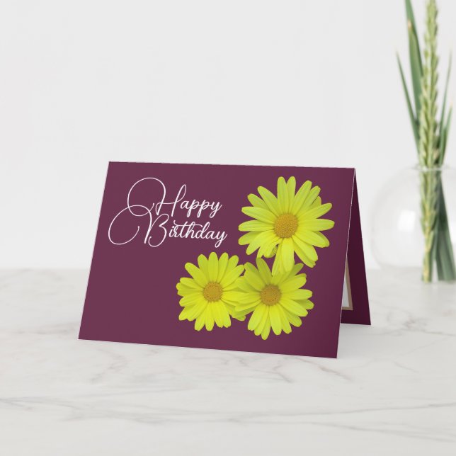 Cartão Yellow Daisie Wine Background Happy Birday (Frente)