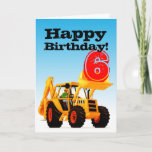 Cartão Yellow Digger 6th Birthday<br><div class="desc">Looking for a special digger birthday gift? Add your own name or message. Kids love diggers and building. They make great truck themed birthday party postcards or place settings. More great digger and construction birthday and truck gifts from Paul Stickland's TruckStore. How about some fabulous MATCHING TRUCK POSTAGE? Click on...</div>
