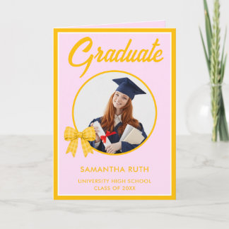 Cartão Yellow Gingham Bow Photo Graduation 