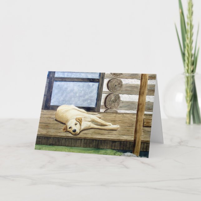 Cartão Yellow Lab with Cabin Blank Greeting Card (Frente)