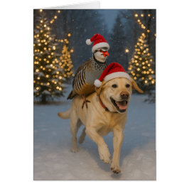 Cartão Yellow Labrador and Partridge Christmas card