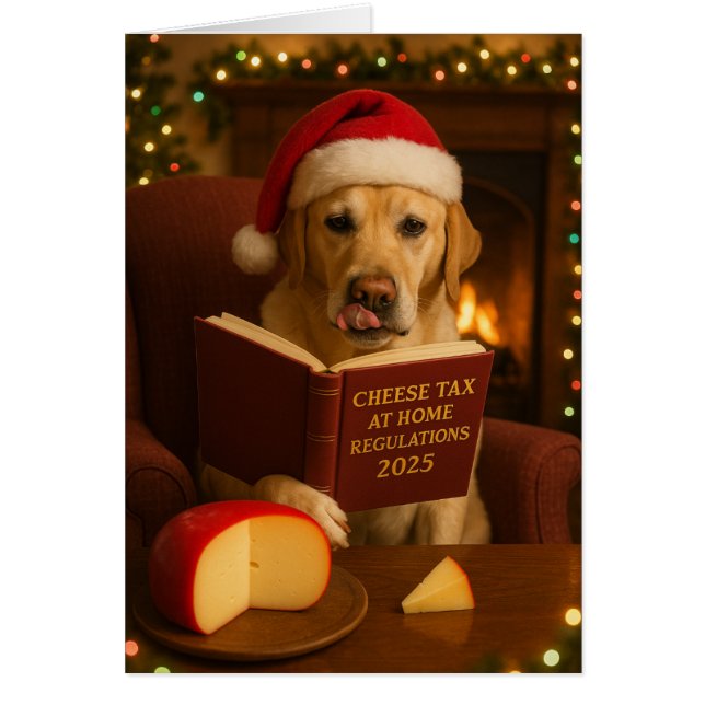 Cartão Yellow Labrador  'Cheese Tax' Christmas card (Frente)