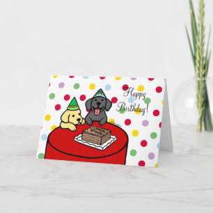 Cartão Yellow Labrador e Black Labrador Puppie Birthday