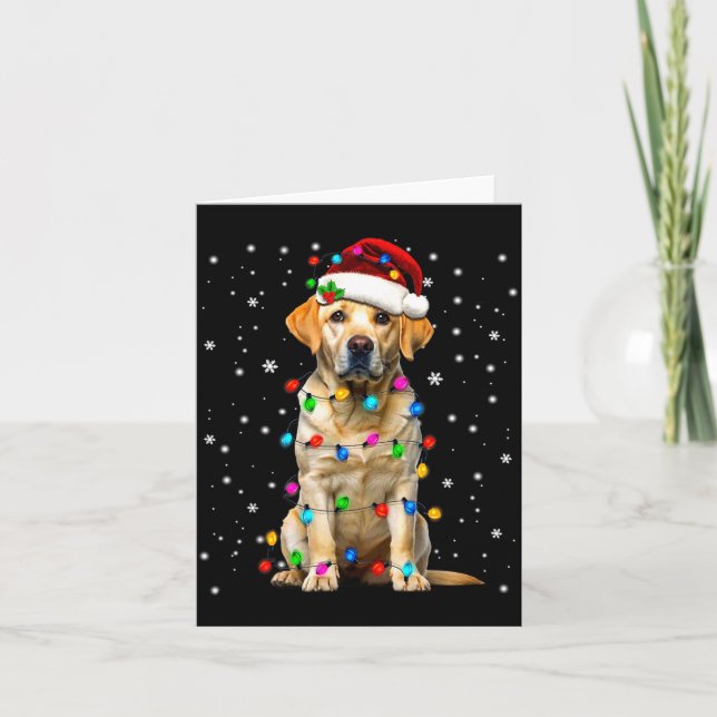Cartão Yellow Labrador Retriever Christmas Tree Light Paj (Frente)
