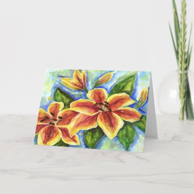 Cartão Yellow Lilies  Greeting Card (Frente)