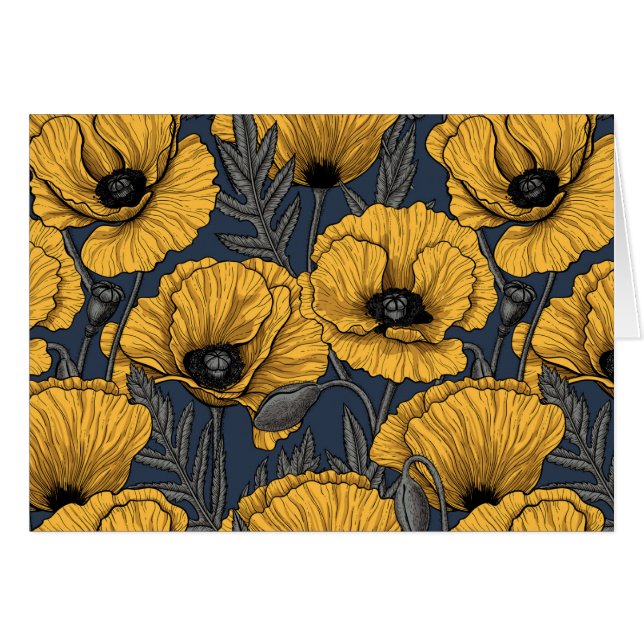 Cartão Yellow poppies on navy (Frente Horizontal)