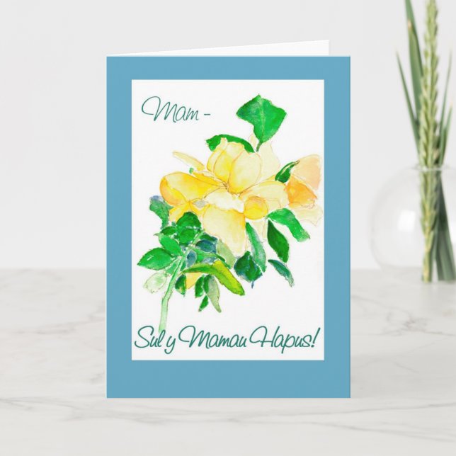 Cartão Yellow Rose Mother's Day Card for Mam: Welsh (Frente)