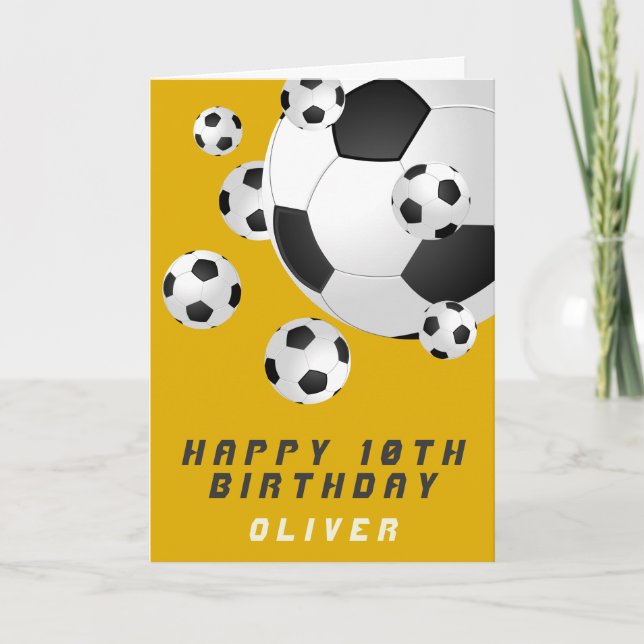 Cartão Yellow Soccer Football Ball Boy Happy Birthday (Frente)