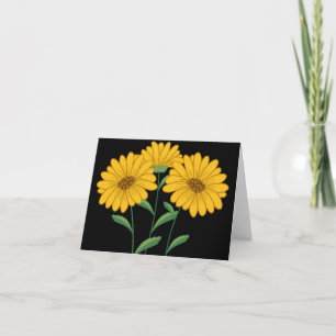 Cartão Yellow Sunflower Blank Floral Black Note Card