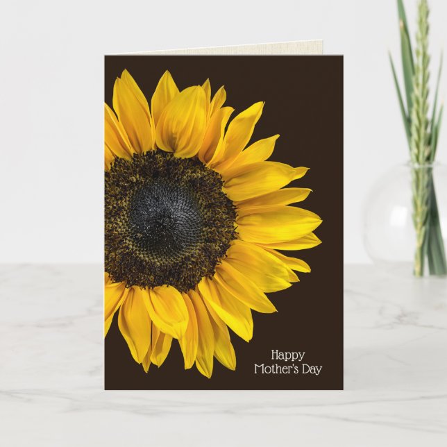 Cartão yellow sunflower on dark brown for Mom (Frente)
