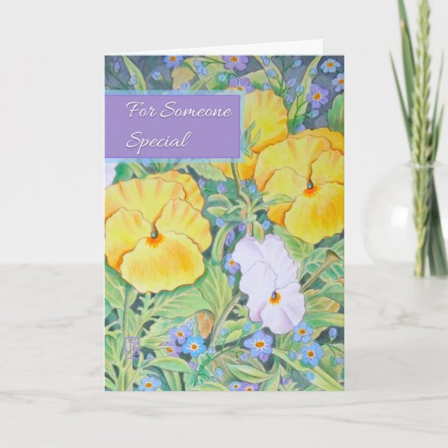 Cartão Yellow&White Pansies For Someone Special Birthday (Frente)