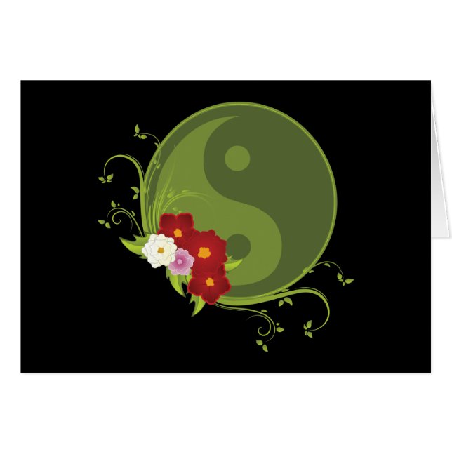 Cartão Yin Yang e flores (Frente Horizontal)