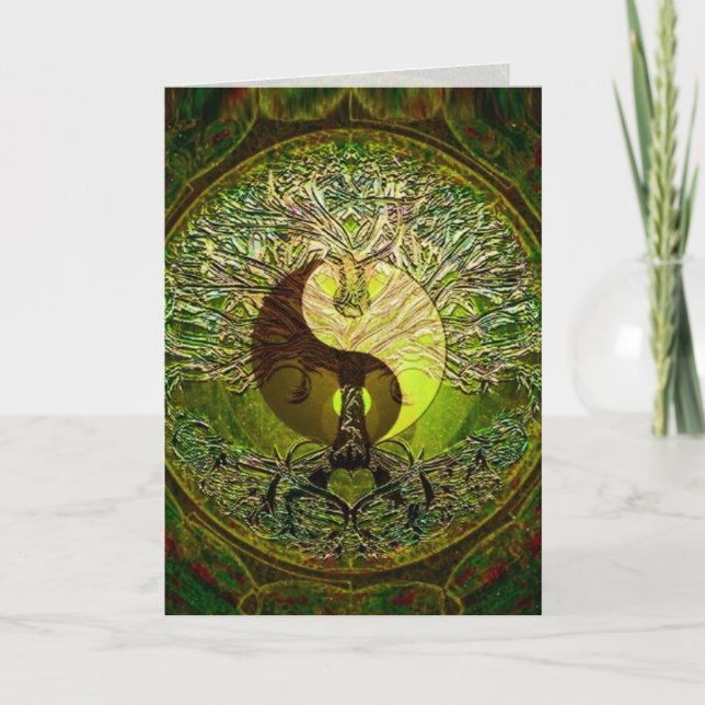Cartão Yin Yang Tree of Life Heart Arts (Frente)