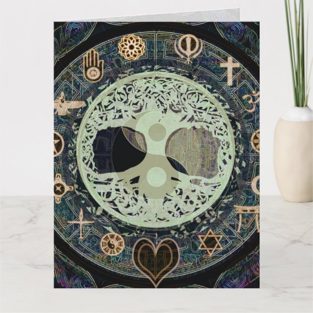 Cartão ying yang with religious symbols (Frente)