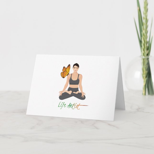 Cartão Yoga Life Artist Slogan Girl Lotus Pose Butterfly (Frente)