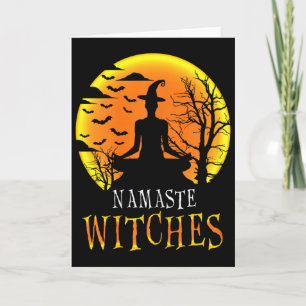 Cartão Yoga Namaste Engraçado Bruxas Halloween Garotas Mu
