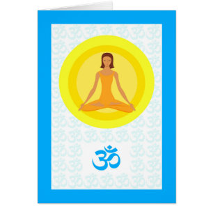 Cartão Yoga Pose leva tempo para quebrar o símbolo Om
