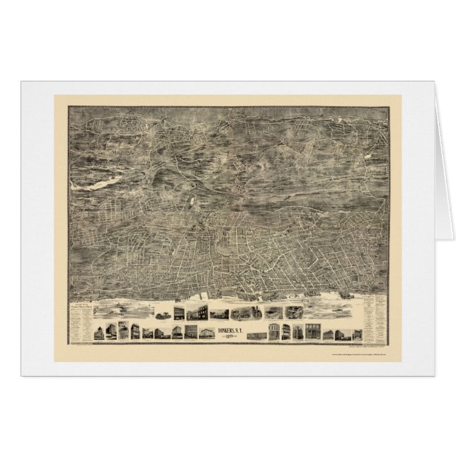 Cartão Yonkers, mapa panorâmico de NY - 1899 (Frente Horizontal)