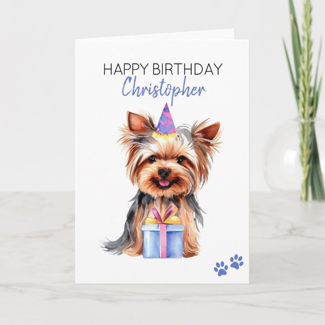 Cartão Yorkie Dog Personalizado Feliz Aniversário (Frente)
