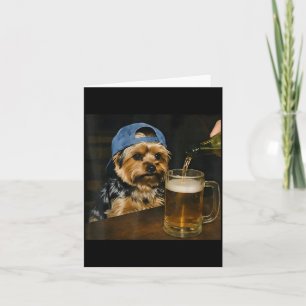 Cartão Yorkie Engraçado Bebendo Cerveja Cachorro Fofo Mem