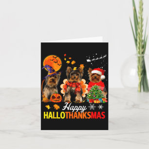 Cartão Yorkie Fofo Feliz Hallothanksmas Dia das Bruxas Di