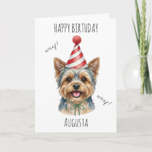 Cartão Yorkie Fofo Woof Nome Personalizado Presente de An