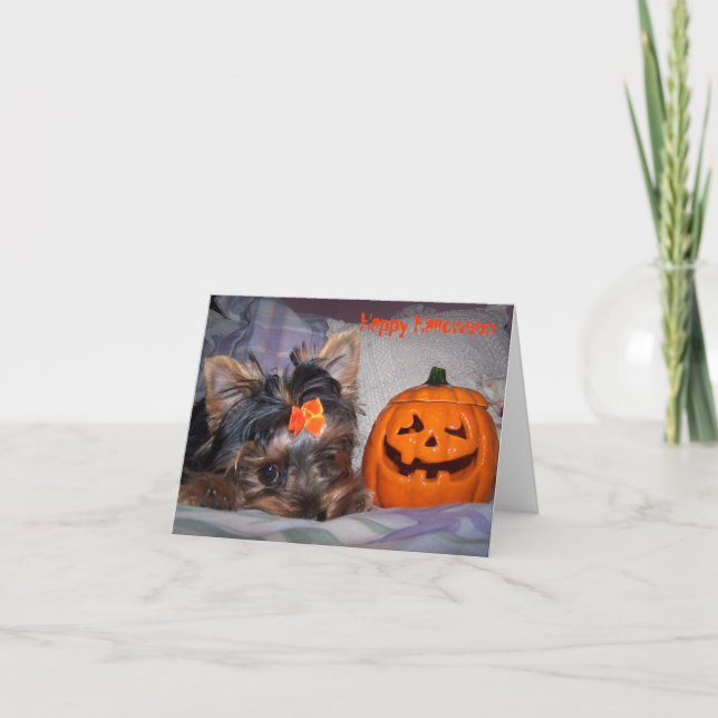 Cartão Yorkie Halloween Notecard (Frente)