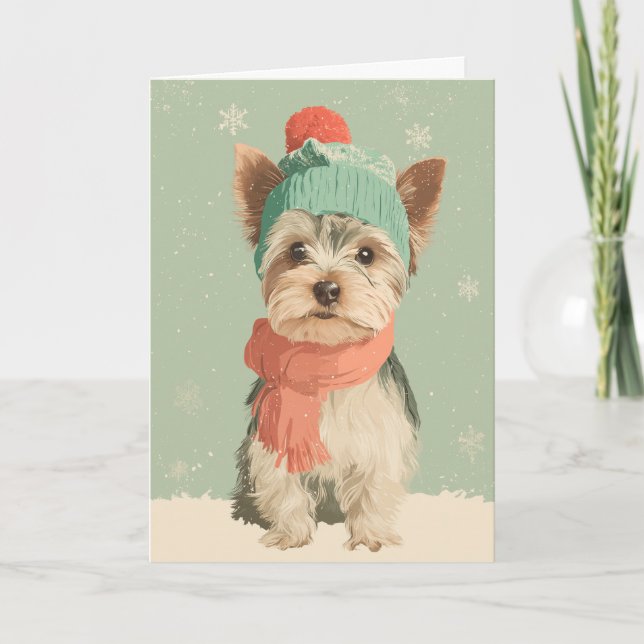 Cartão Yorkie Holiday Greeting (Frente)