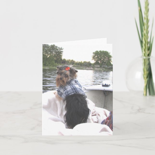 Cartão Yorkie Notecard Gone Fishing (Frente)