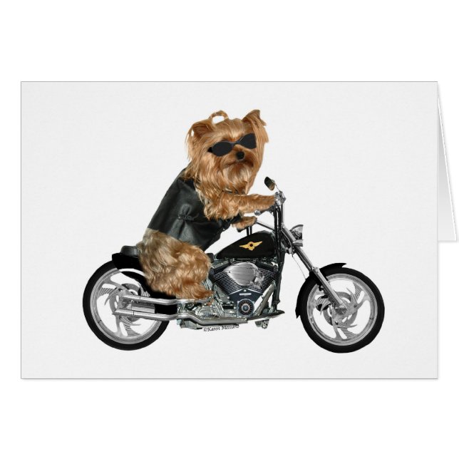 Cartão Yorkie Yorkshire Terrier Biker (Frente Horizontal)