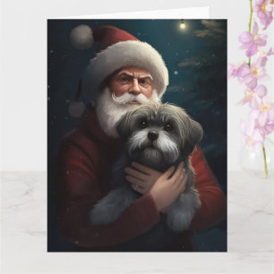 Cartão Yorkipoo com Papai Noel Natal Festivo