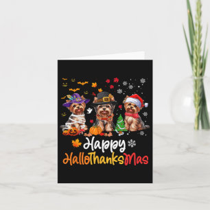 Cartão Yorkshire Dog Halloween Natal Feliz HalloGraças