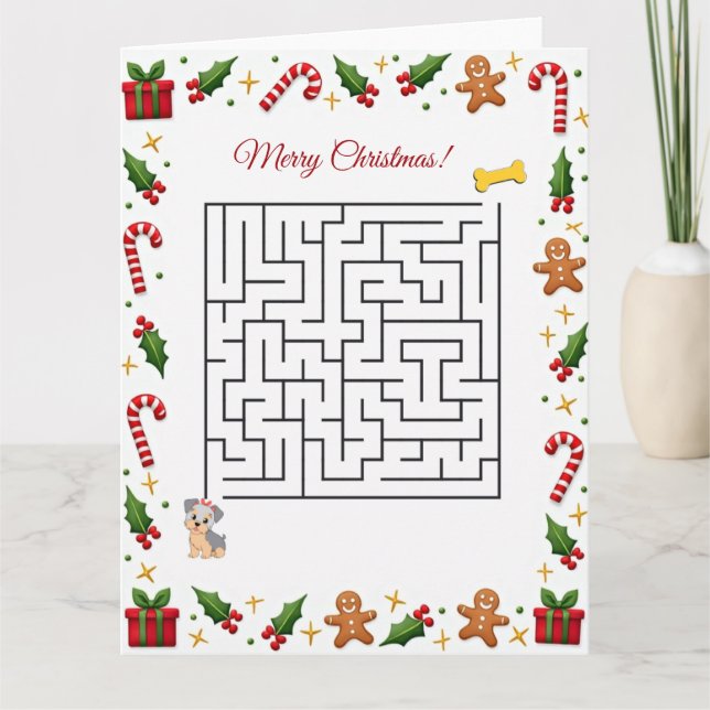 Cartão Yorkshire Terier Christmas Maze Puzzle Holiday (Frente)