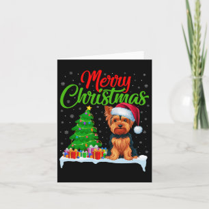 Cartão Yorkshire Terrier Árvore de Natal Luz Engraçado Na