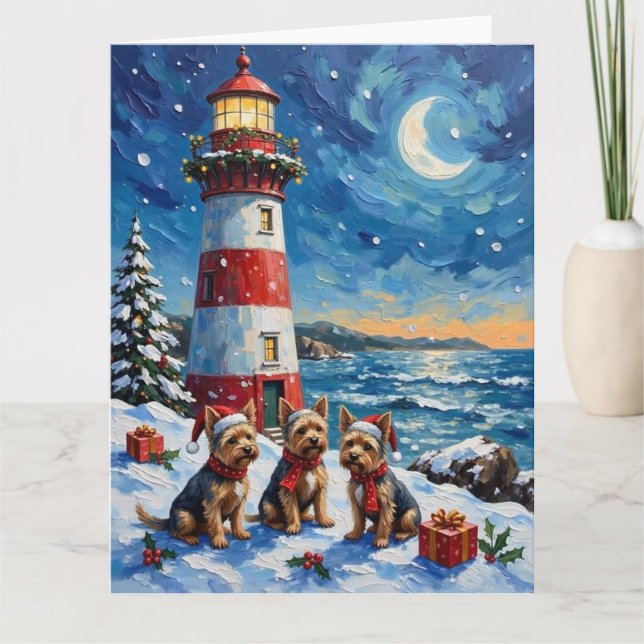 Cartão Yorkshire Terrier Christmas Lighthouse Holiday (Frente)