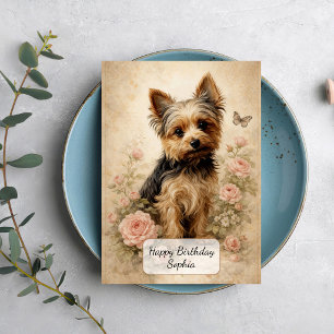 Cartão Yorkshire Terrier com Rosas