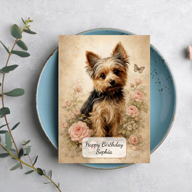 Cartão Yorkshire Terrier com Rosas (Criador carregado)
