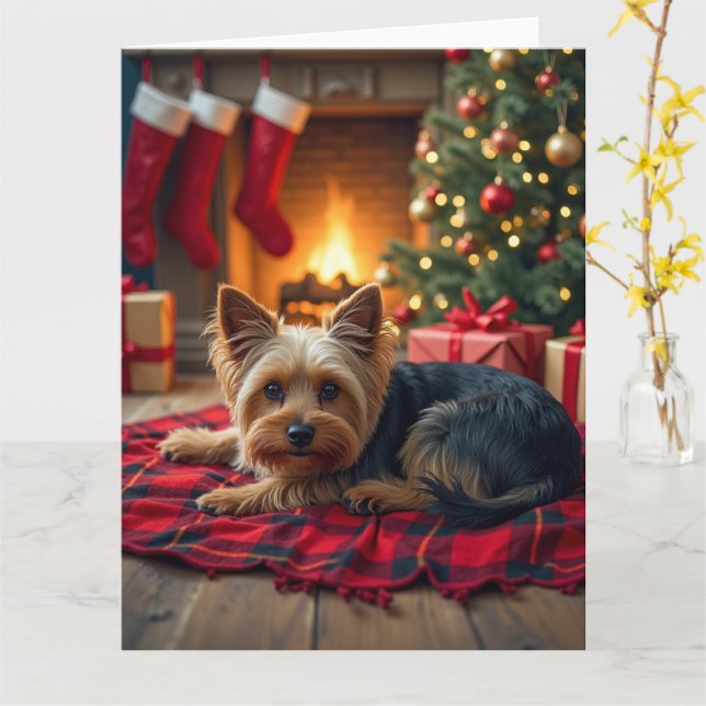 Cartão Yorkshire Terrier Cozy Christmas Evening Painting (Flor Amarela)