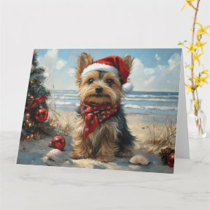 Cartão Yorkshire Terrier Dog Christmas Vintage Beach