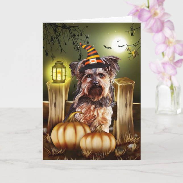 Cartão Yorkshire Terrier Dog Halloween (Orquídea)