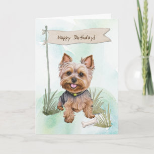 Cartão Yorkshire Terrier Dog Outdoor Sob Sinal De Anivers