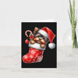 Cartão Yorkshire Terrier em Sock Natal Santa Hat Xmas