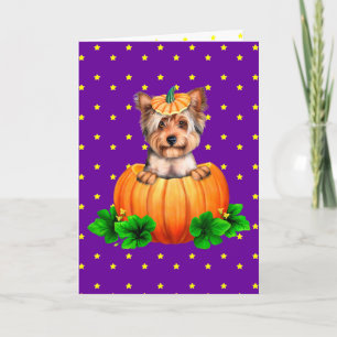 Cartão Yorkshire Terrier Halloween Jack-O-Lantern
