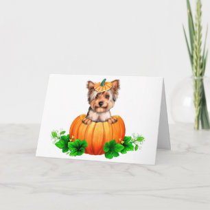 Cartão Yorkshire Terrier Halloween Jack-O-Lantern