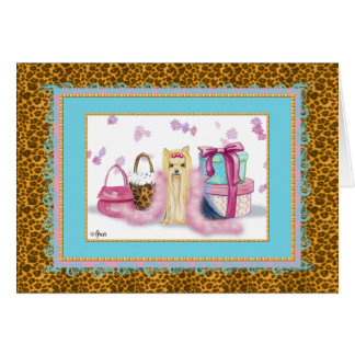 Cartão Yorkshire Terrier Pink Feather Boa