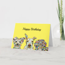 Yorkshire terrier, Pitbull, Shih Tzu Birthday Card