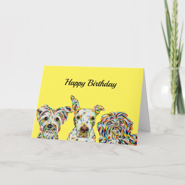 Cartão Yorkshire terrier, Pitbull, Shih Tzu Birthday Card (Frente)